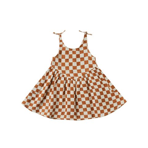 summer dress in rust check