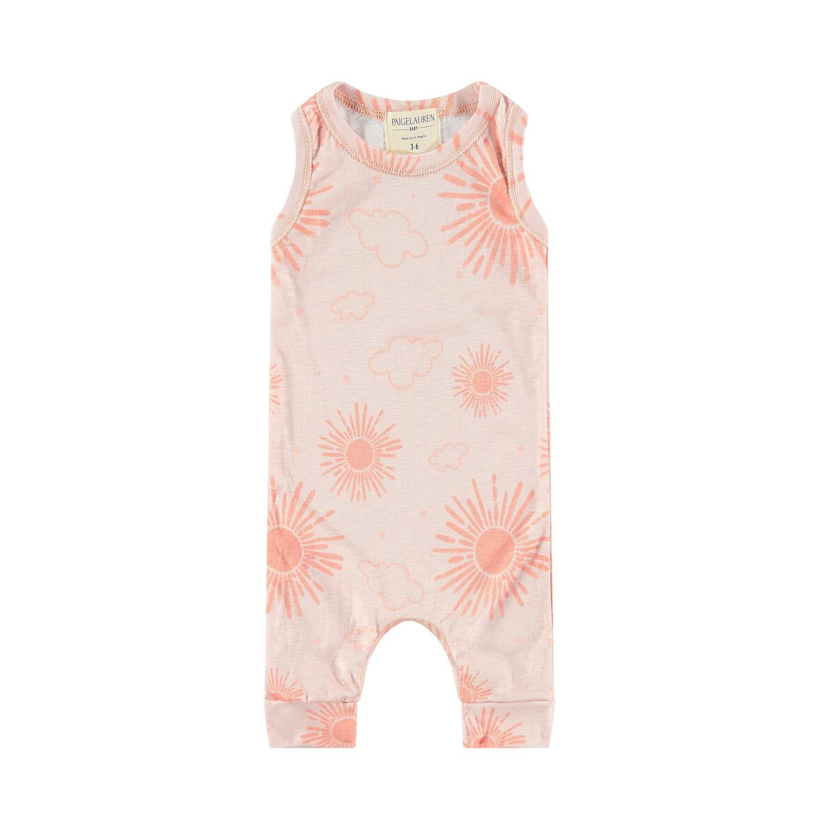 sun print rib slub henley tank romper in melon