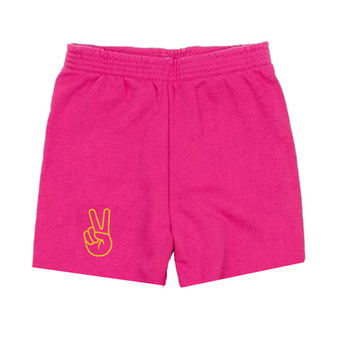 sweat short in pink/yellow peace hand