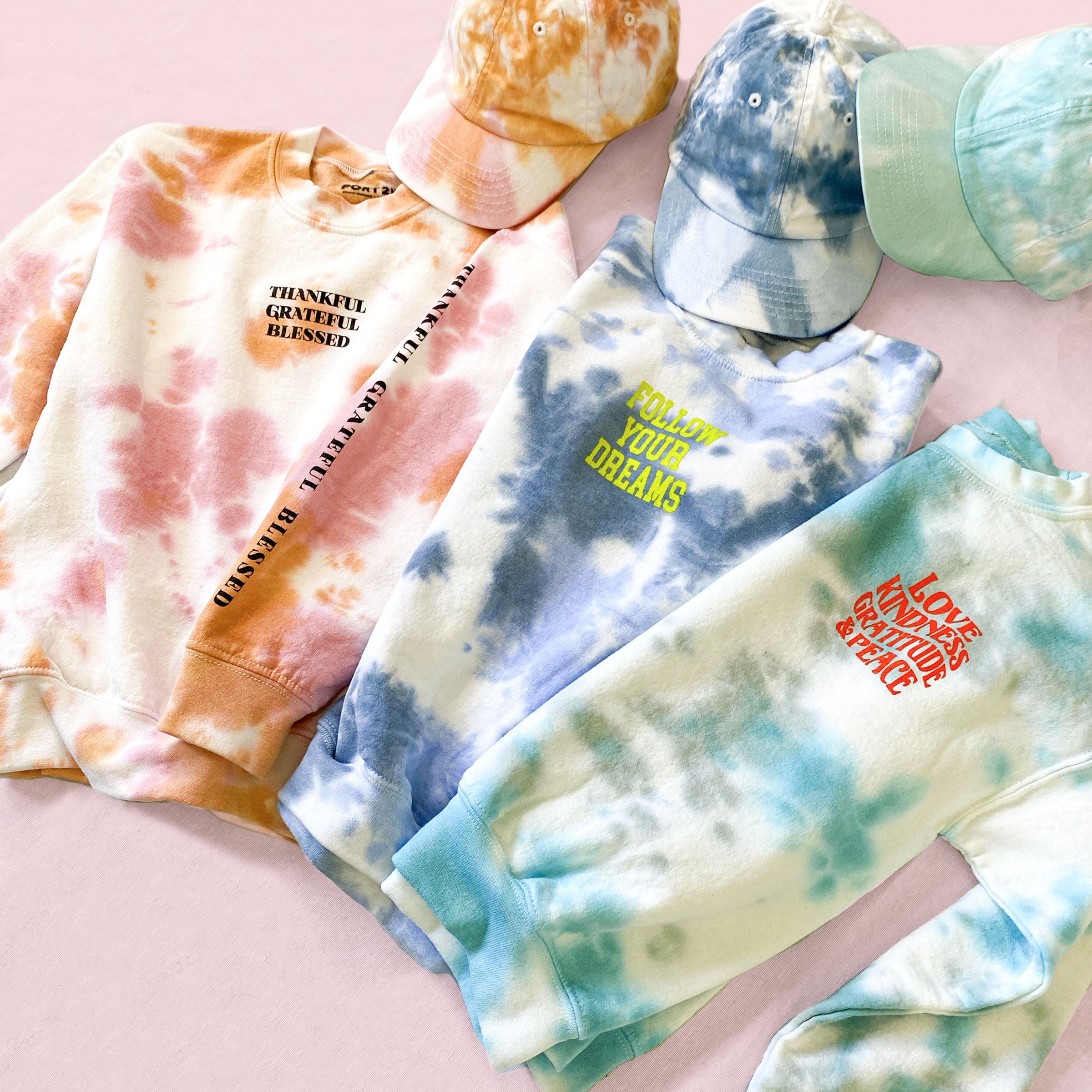 teal kindness tie-dyecrew neck sweatshirt