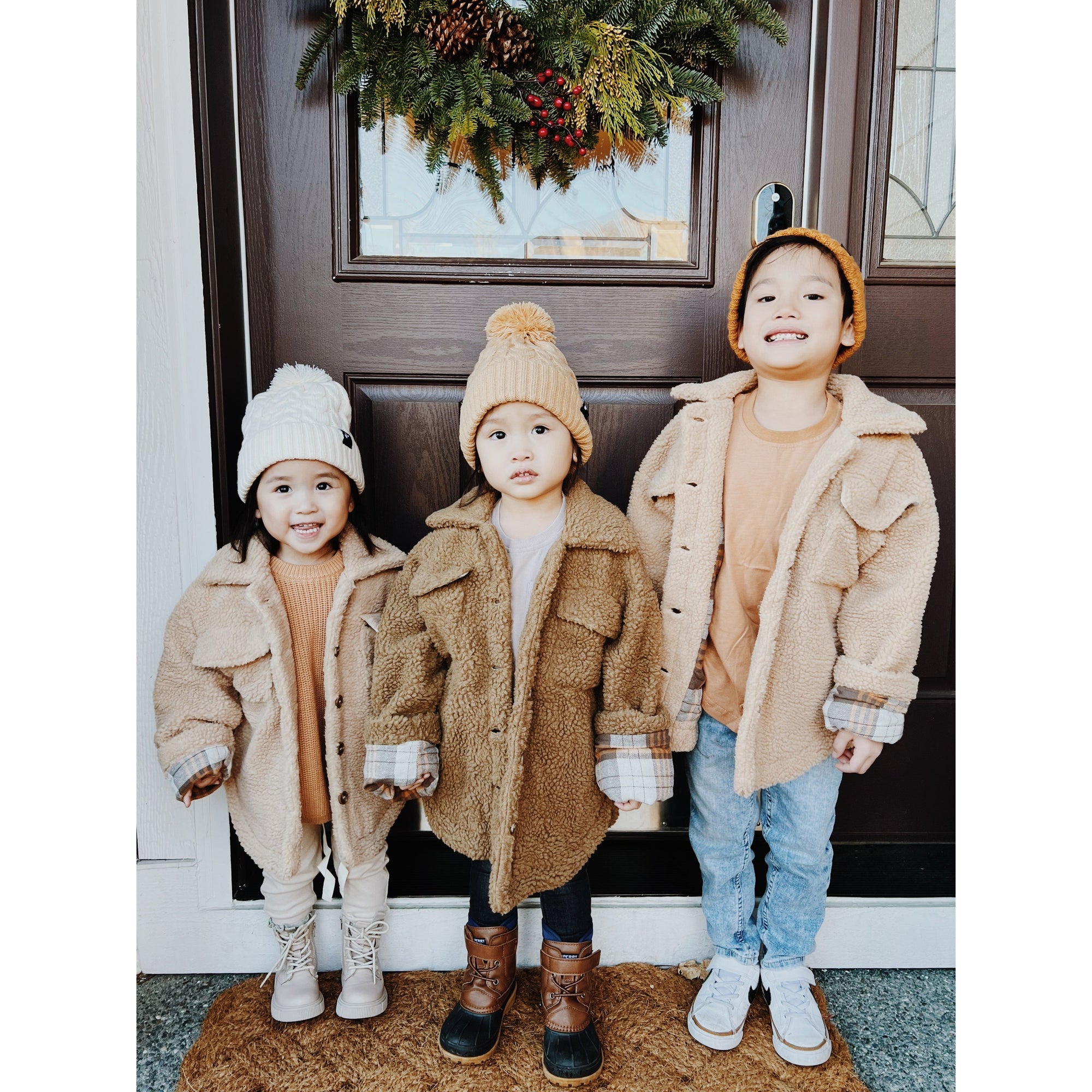 teddy shacket in hazelnut