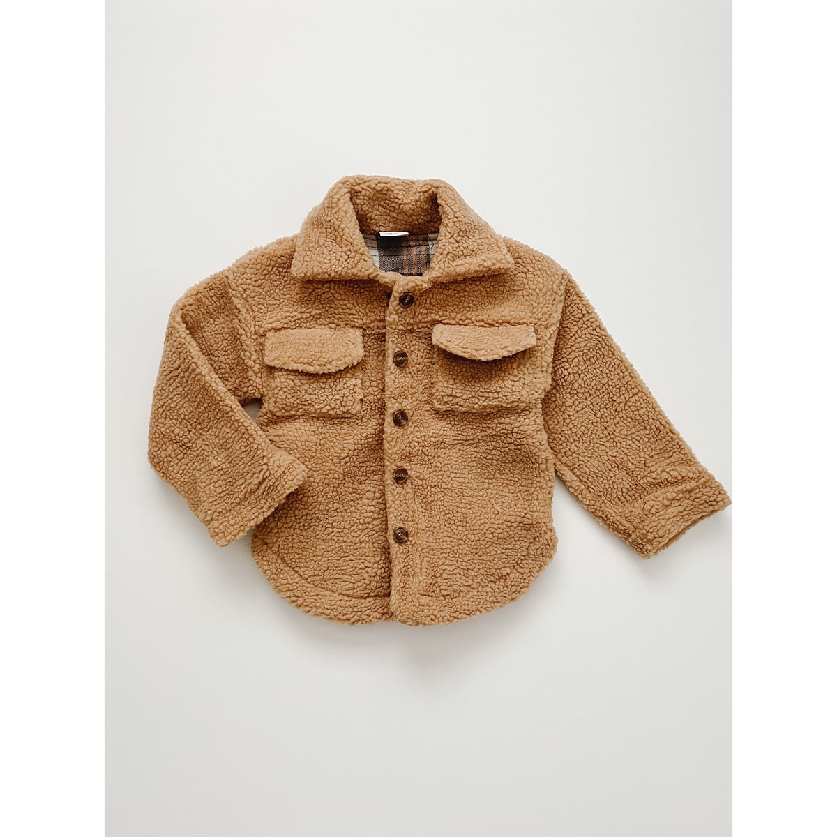 teddy shacket in hazelnut