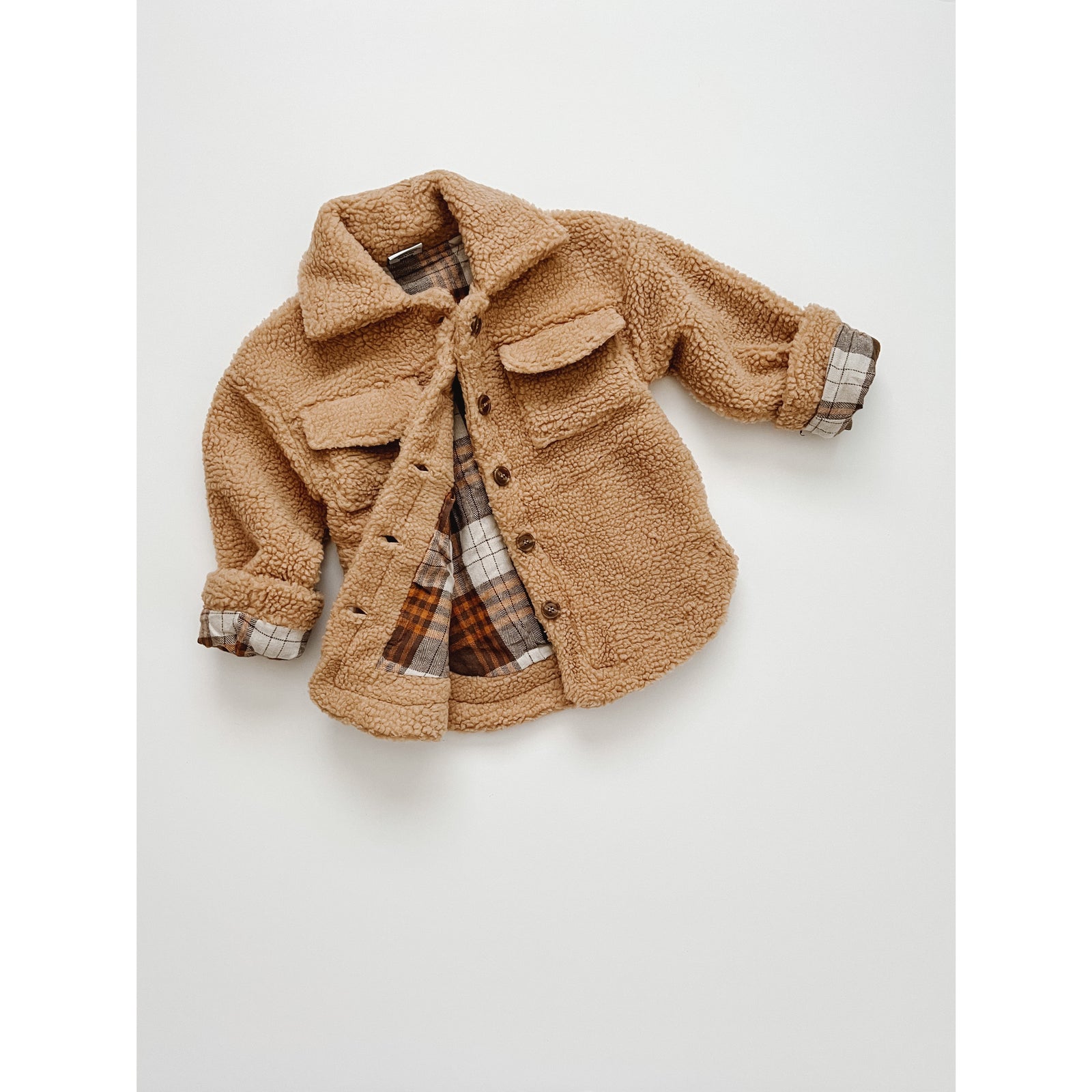 teddy shacket in hazelnut