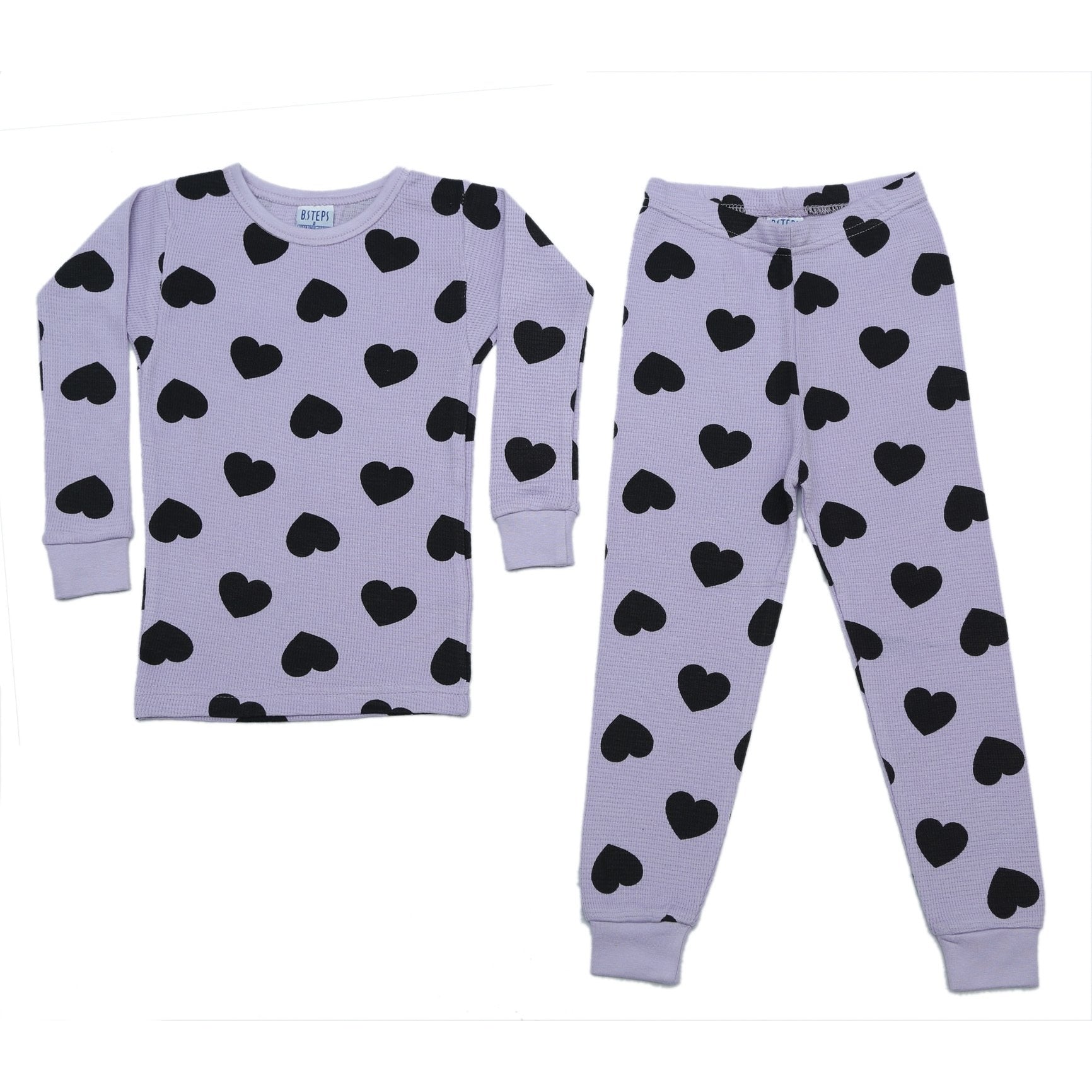 thermal heart pajamas in black/lilac