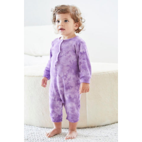 thermal henley coverall in purple tie dye