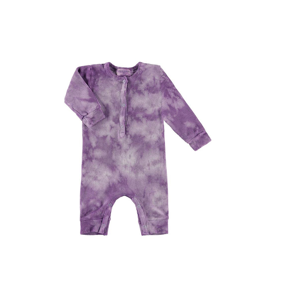 thermal henley coverall in purple tie dye