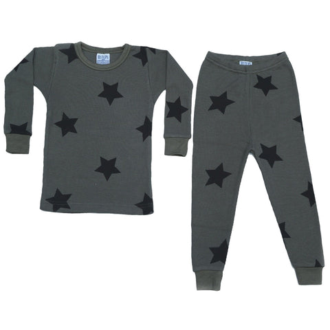 thermal star pajamas in black/olive