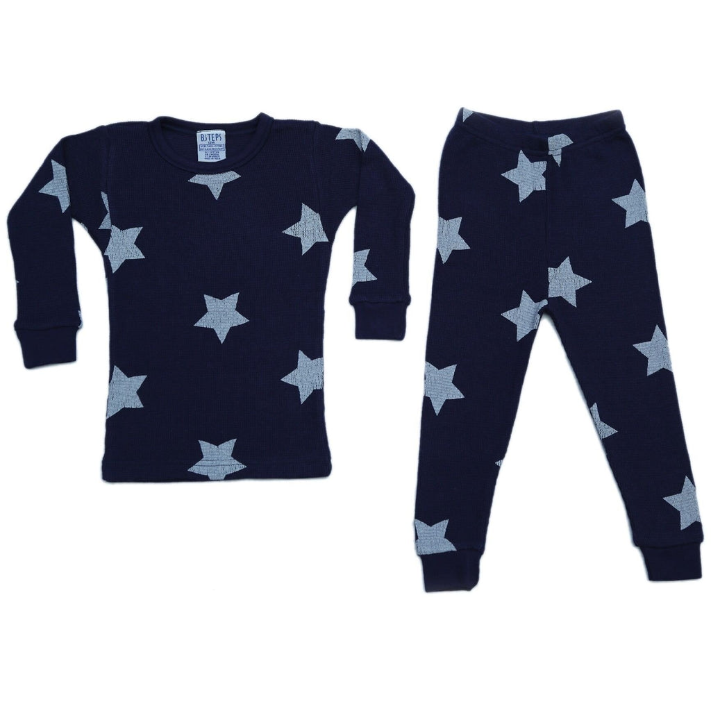 thermal star pajamas in heather grey/navy