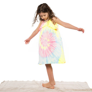 traveler dress in neon spiral