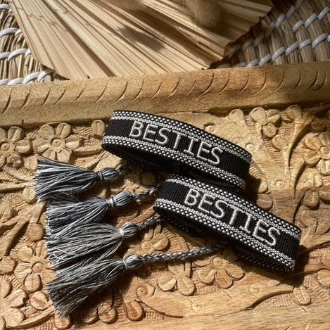 BESTIES embroidered friendship bracelet in black
