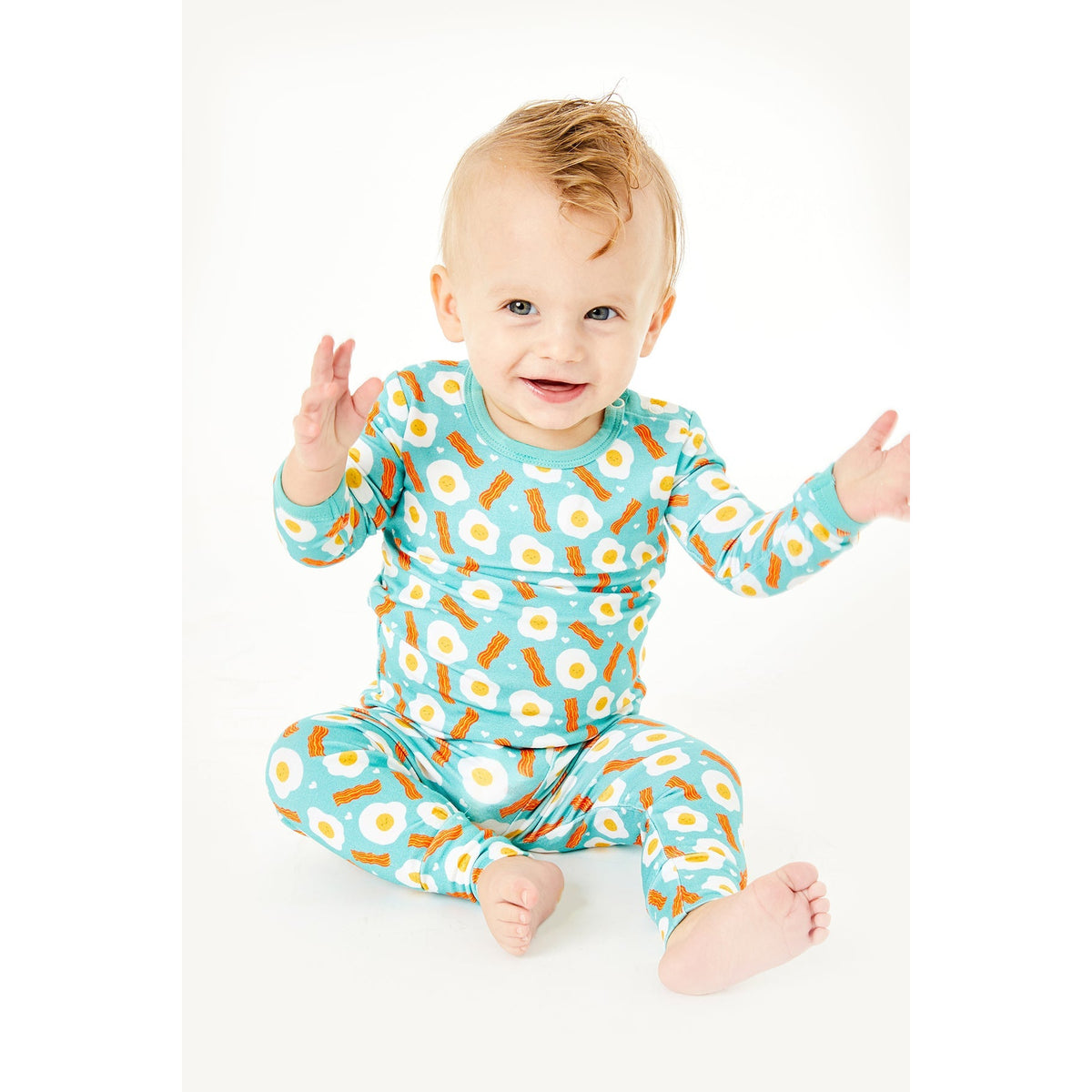 Long Sleeve Pajama Set - Bacon & Eggs Blue