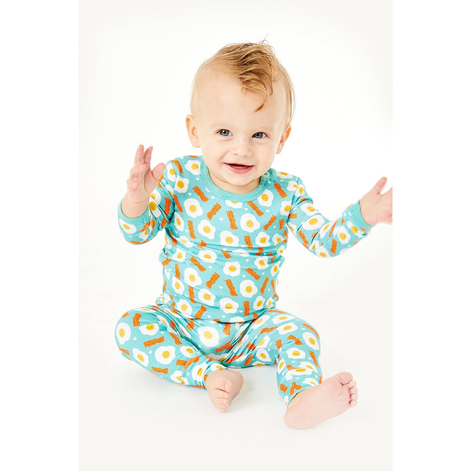 Long Sleeve Pajama Set - Bacon & Eggs Blue