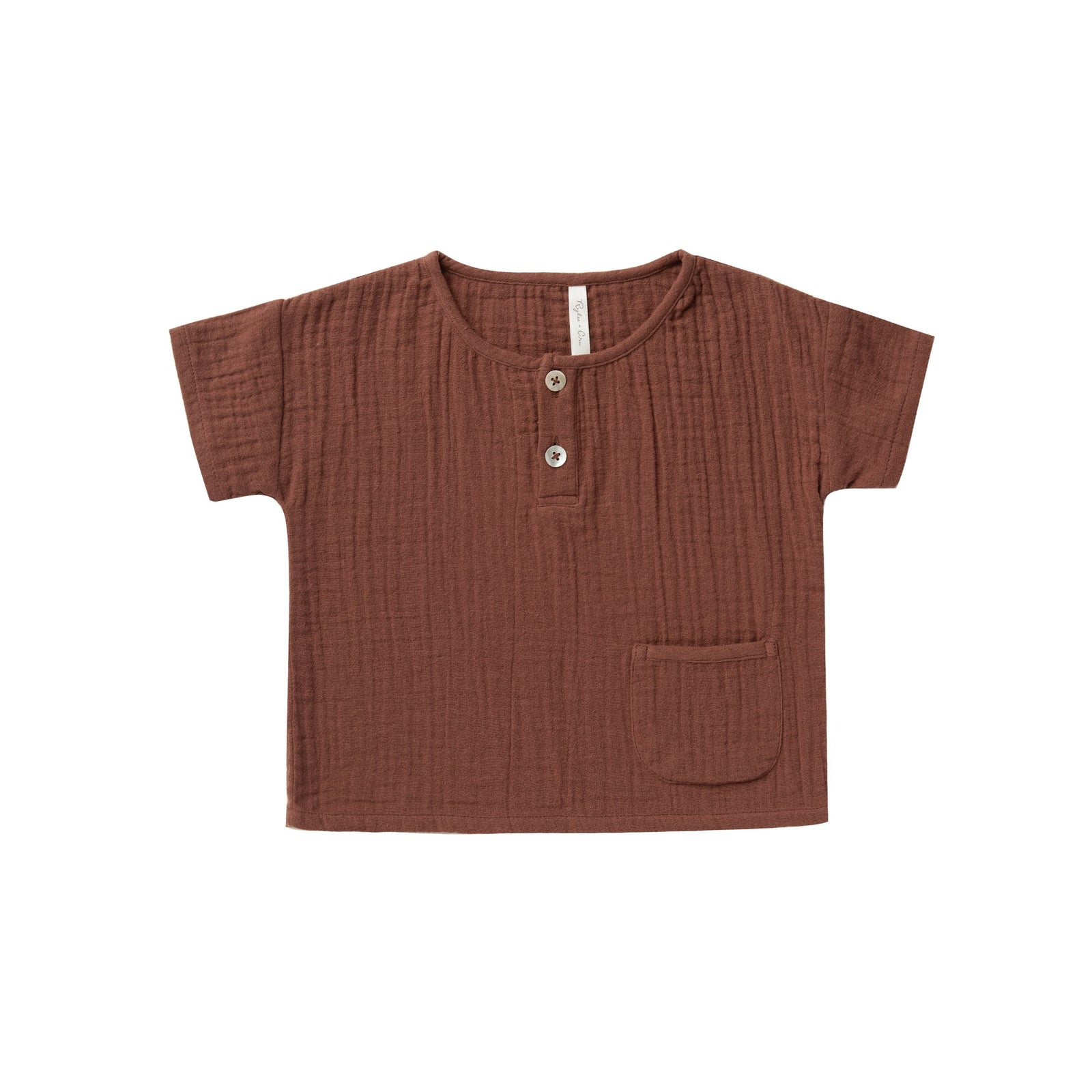 woven henley tee in redwood