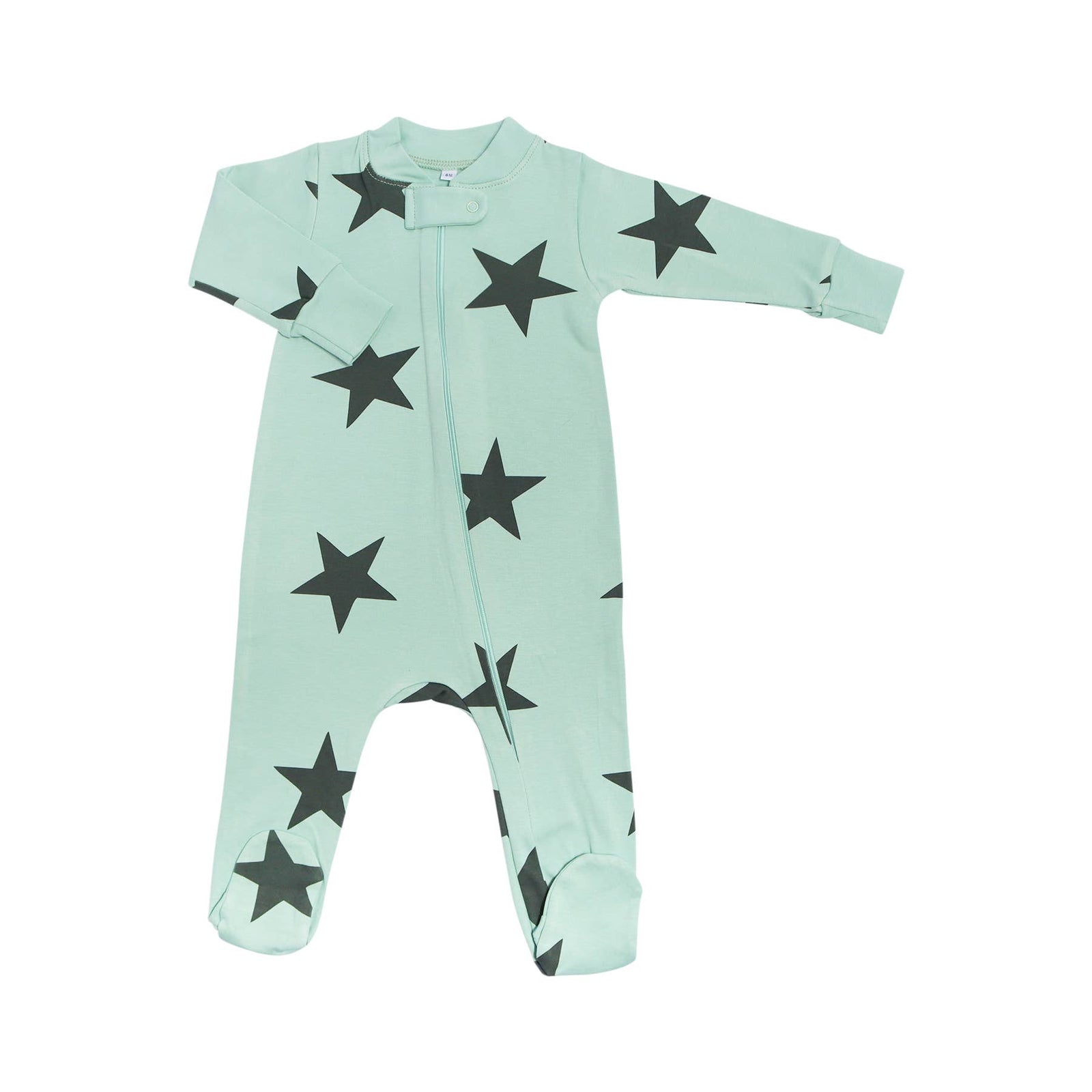 zanzibar green + black star zipper romper